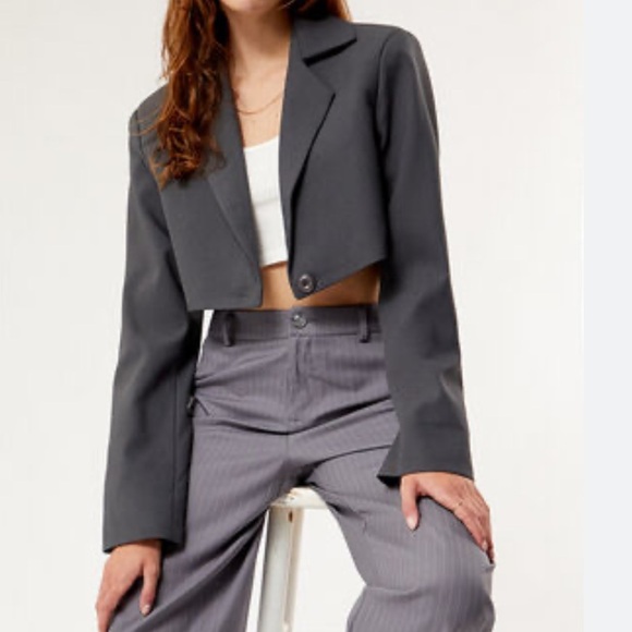 Oak Fort Cropped Grey Over Sized Blazer Size Sp New With Tag